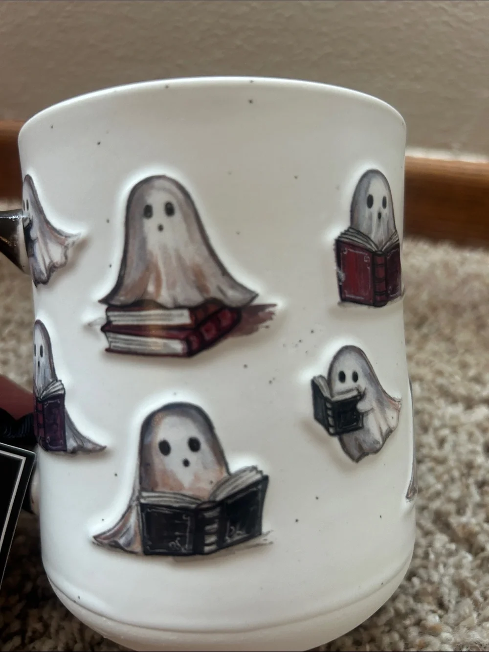 Cobwebs & Cauldrons Ghosts Reading Ceramic Mug - White